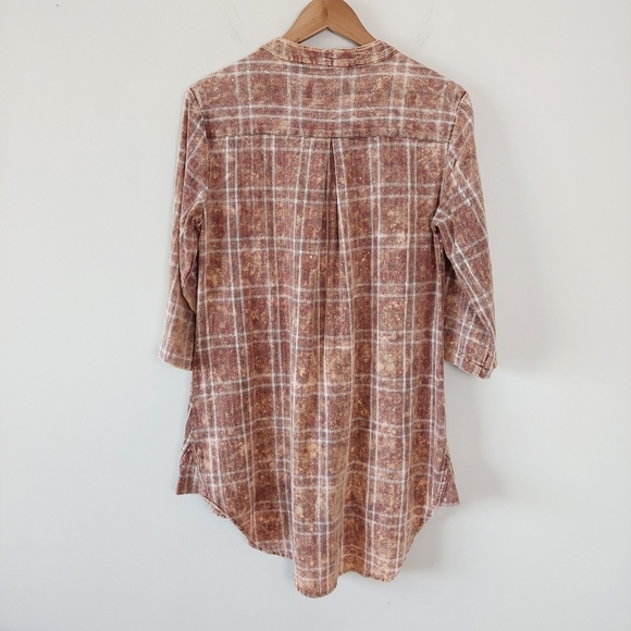 Crazy Train Plaid Bleach Splatter Button Front Shirt, M - Picture 2 of 9